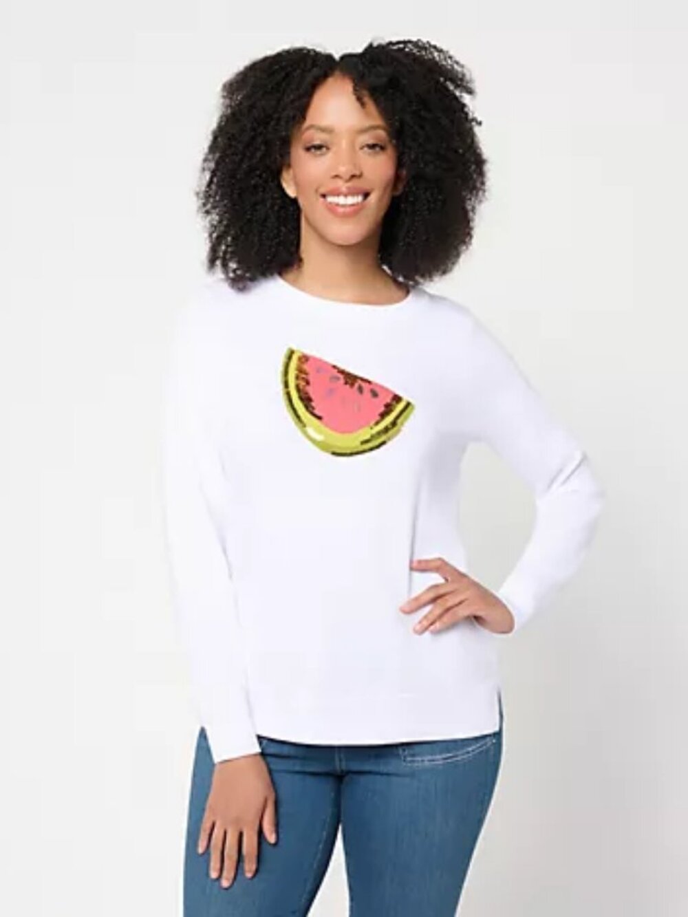 Belle Beach by Kim Gravel Boardwalk Prep Sequin Trim Sweater, White Sz S a726369